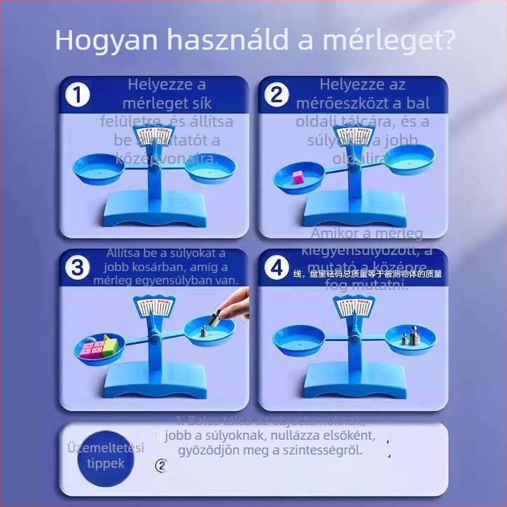 Tanítási mérleg – PP anyag, 3–6 éveseknek, készlet tálcával és súlyokkal