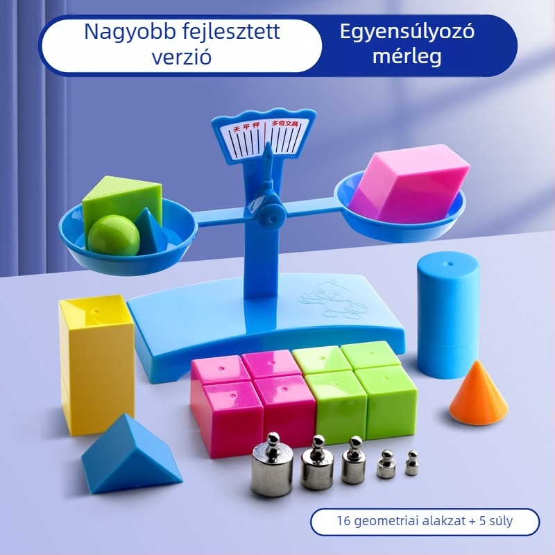 Tanítási mérleg – PP anyag, 3–6 éveseknek, készlet tálcával és súlyokkal