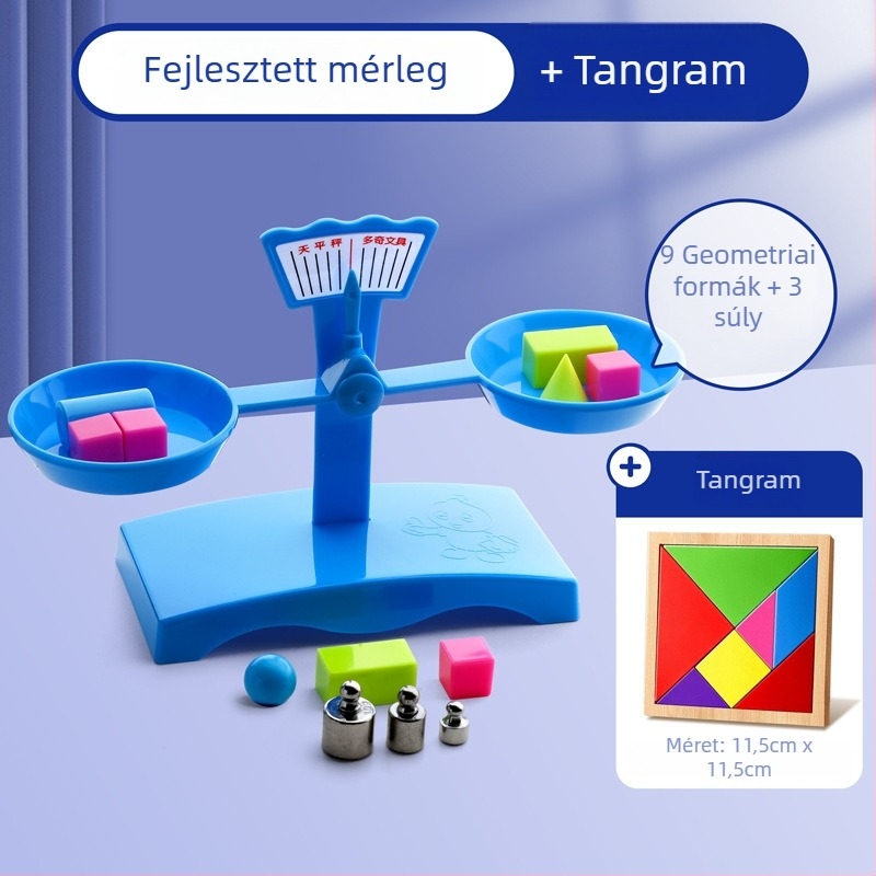 Tanítási mérleg – PP anyag, 3–6 éveseknek, készlet tálcával és súlyokkal