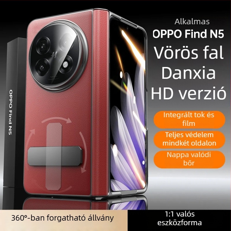 OPPO Find N5 bőrtok forgó állvánnyal, központi tengellyel, matt felülettel, anti-kiesés, mágneses vonzás