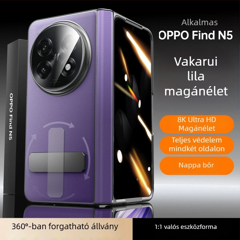 OPPO Find N5 bőrtok forgó állvánnyal, központi tengellyel, matt felülettel, anti-kiesés, mágneses vonzás