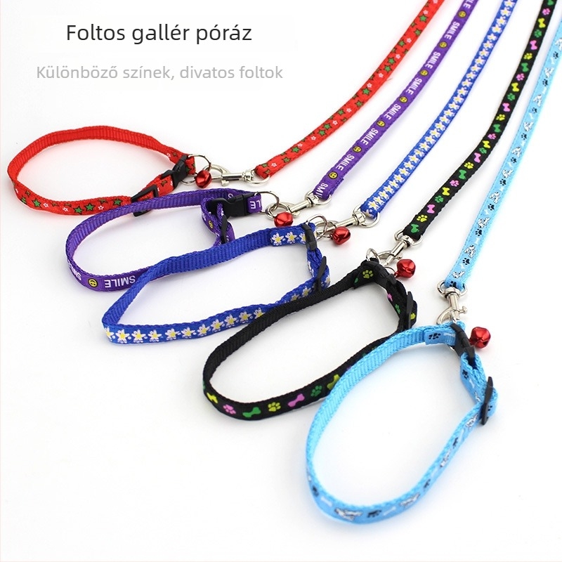 Nylon patchwork háziállat-hám szett pórázzal és macska nyakörvvel