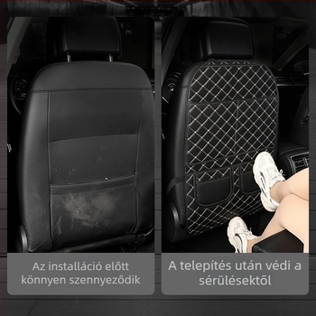 Autóülés háttámla védő párna - bőr; poliészter töltet; gyémánt rács mintázat; minden évszakban használható