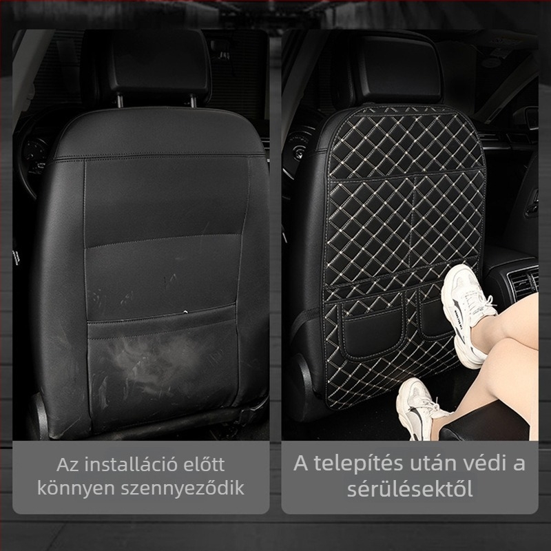 Autóülés háttámla védő párna - bőr; poliészter töltet; gyémánt rács mintázat; minden évszakban használható