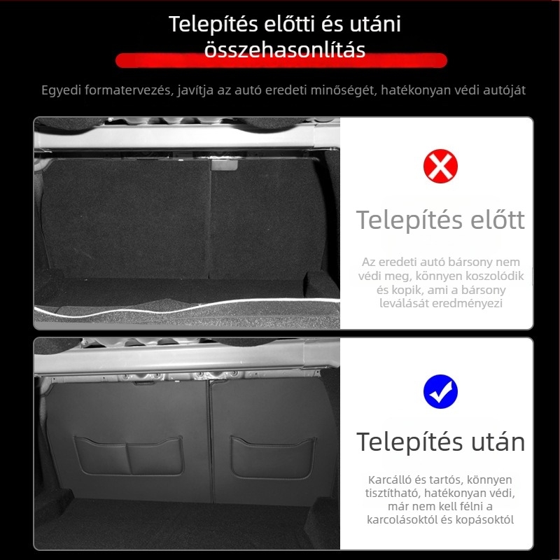 TYEE bőr autó belső dekoratív szőnyeg Tesla Model 3/Y-hoz — hátsó ülés támla védő, belső dekoráció, minden évszakban használható