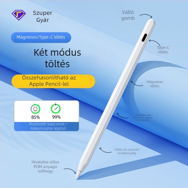 Kapacitív stylus iPadhez mágneses töltéssel, kompatibil az Apple Pencil 2. generációval, műanyag burkolat, tároló doboz készlet