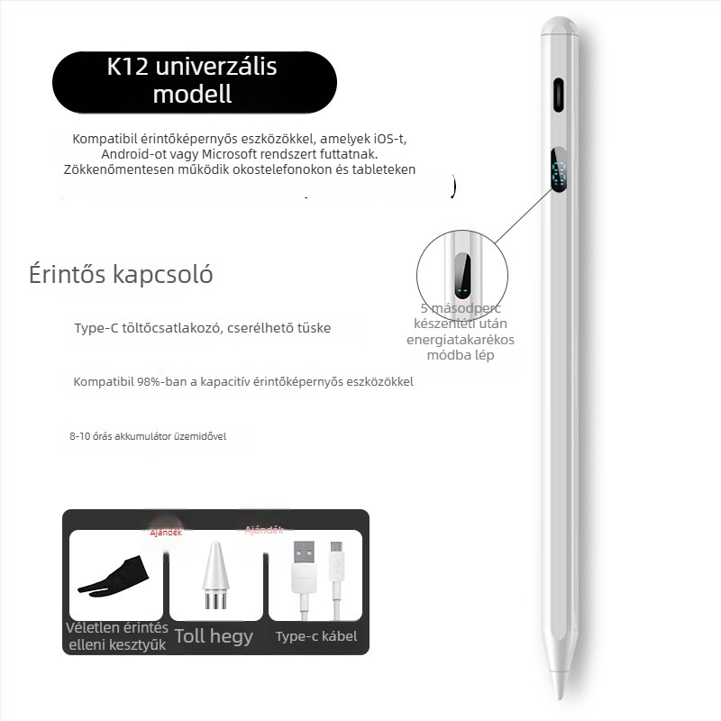 Kapacitív stylus iPadhez mágneses töltéssel, kompatibil az Apple Pencil 2. generációval, műanyag burkolat, tároló doboz készlet