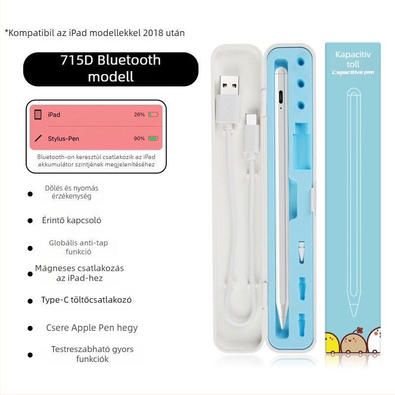 Kapacitív stylus iPadhez mágneses töltéssel, kompatibil az Apple Pencil 2. generációval, műanyag burkolat, tároló doboz készlet