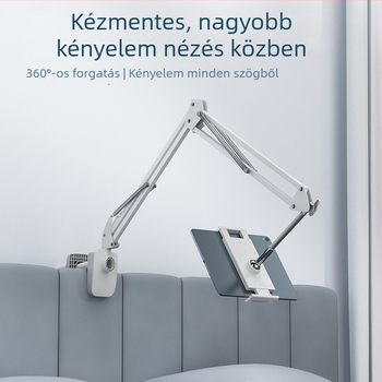 ZX02 Telefon- és tabletátartó forgó karos cantileverrel – ágy melletti vagy asztali használatra, kettős használat, szénacélból