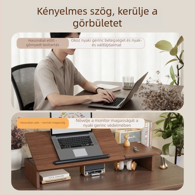 Állítható laptop- és tabletatartó – faanyagból készült asztali állvány, modell 2326298442773922304