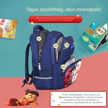 Nezha gyerek hátizsák, rajzfilm dizájn, óvodásoknak és általános iskolásoknak, poliészter, lélegző, ultra könnyű, görbült vállpántok