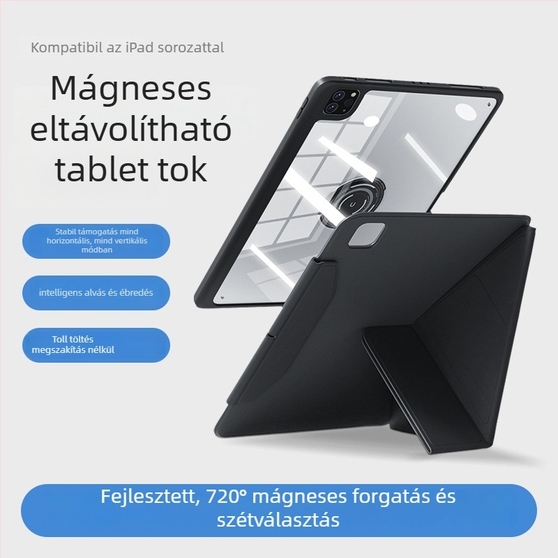 iPad Pro védőtok tolltartó rekesszel, mágneses rögzítés, TPU anyag, kétfunkciós kialakítás, hőelvezetés, állítható állvány