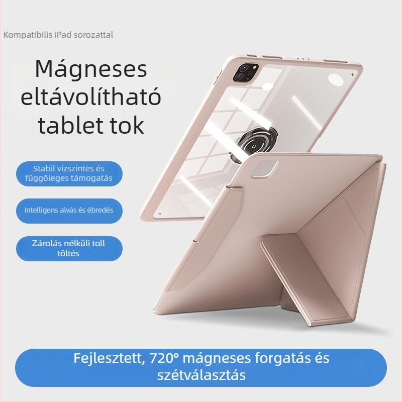 iPad Pro védőtok tolltartó rekesszel, mágneses rögzítés, TPU anyag, kétfunkciós kialakítás, hőelvezetés, állítható állvány