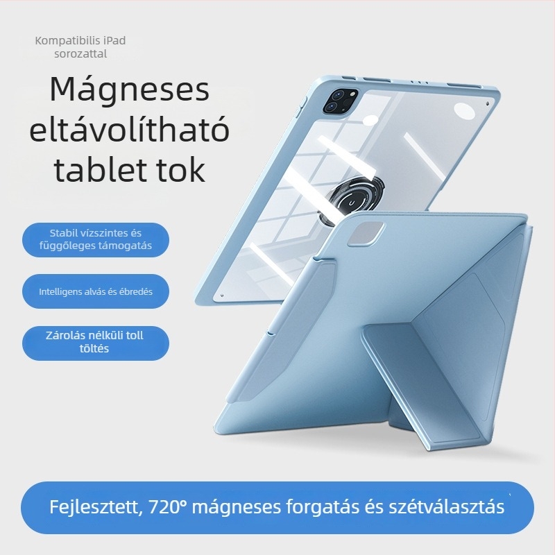 iPad Pro védőtok tolltartó rekesszel, mágneses rögzítés, TPU anyag, kétfunkciós kialakítás, hőelvezetés, állítható állvány