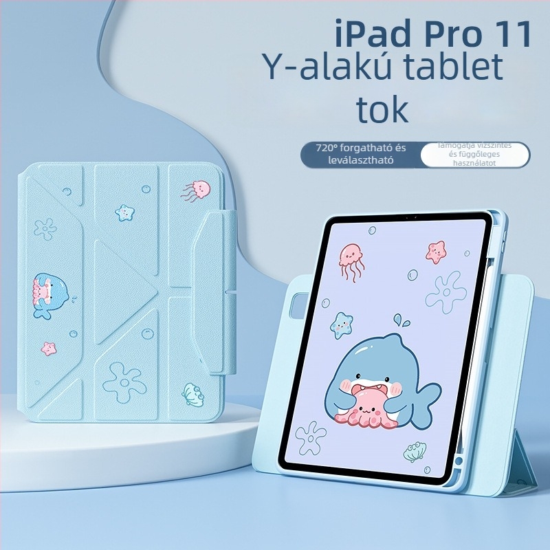 iPad Pro védőtok tolltartó rekesszel, mágneses rögzítés, TPU anyag, kétfunkciós kialakítás, hőelvezetés, állítható állvány