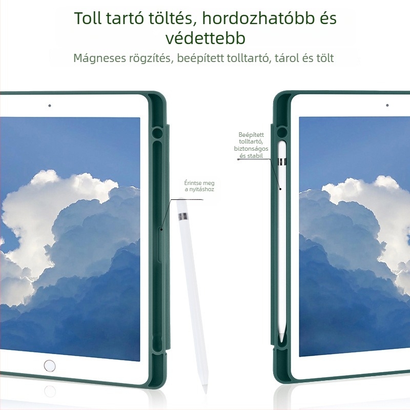 Átlátszó védőtok iPad Pro 10.5/10.2 készülékhez, tolltartóval, teljes védelem, ütésálló