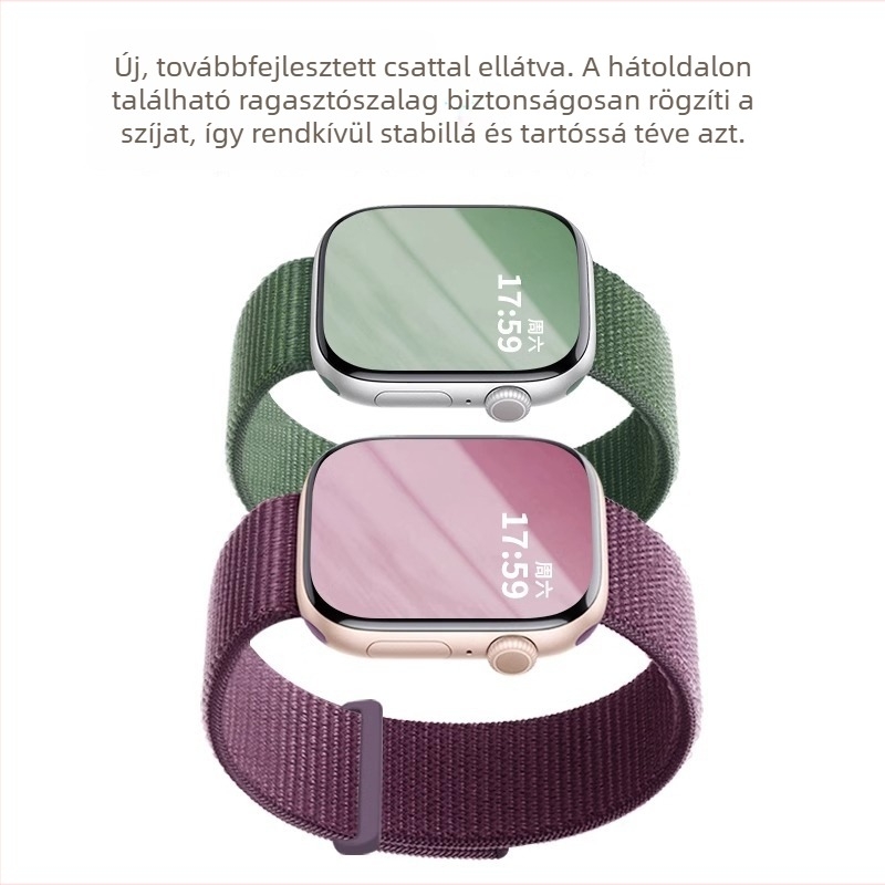 Nylon loop szíj Apple Watch-hoz, sportos stílus, mágneses csattal, kompatibilis S9/S8 modellikkel