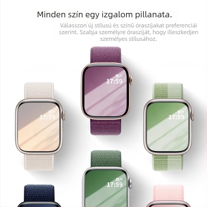 Nylon loop szíj Apple Watch-hoz, sportos stílus, mágneses csattal, kompatibilis S9/S8 modellikkel