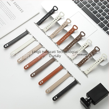 Valódi bőr dupla patentzáras karpánt, 14 mm interfész, kompatibilis Xiaomi Mi Band 10/8 NFC/9 Pro és Apple Watch 1-S10