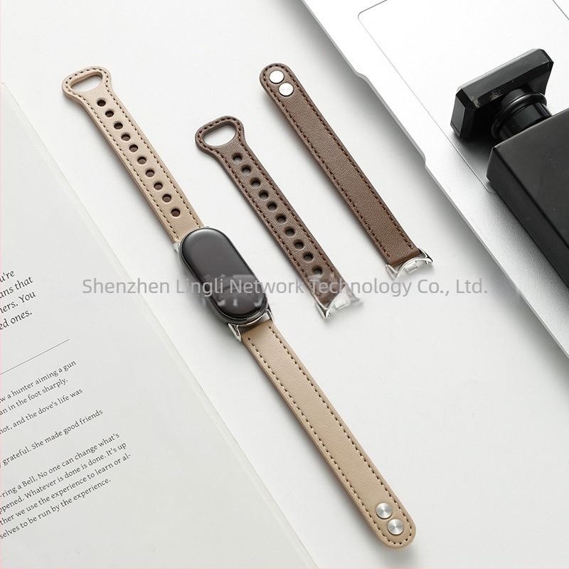 Valódi bőr dupla patentzáras karpánt, 14 mm interfész, kompatibilis Xiaomi Mi Band 10/8 NFC/9 Pro és Apple Watch 1-S10