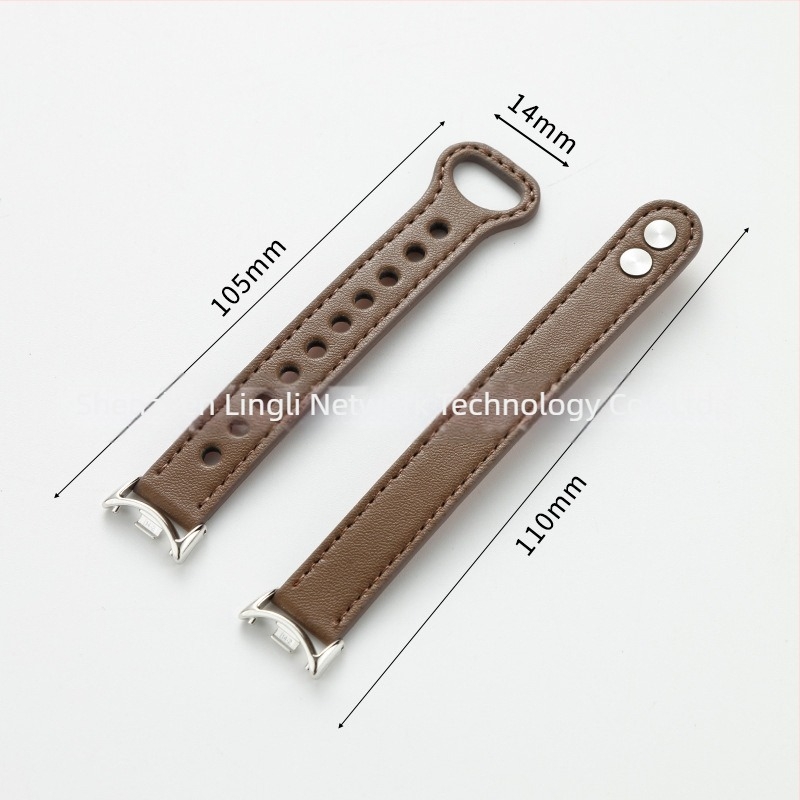 Valódi bőr dupla patentzáras karpánt, 14 mm interfész, kompatibilis Xiaomi Mi Band 10/8 NFC/9 Pro és Apple Watch 1-S10