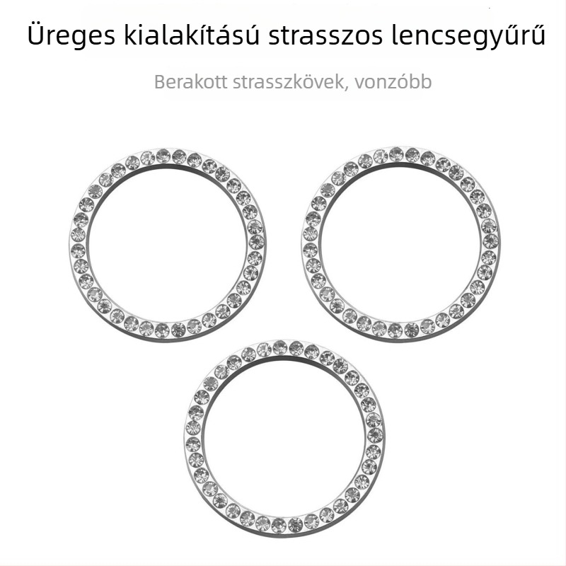 iPhone 15 hátlapi kamera védőfólia diamant kivágásokkal és védőgyűrűvel; kompatibilis Apple 17 Pro Max