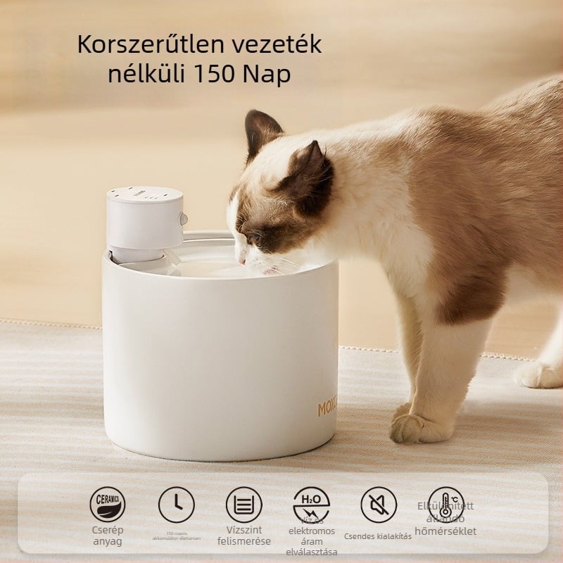 Háziállatok automata vízadagolója, kerámia tartály, újratölthető vezeték nélküli modell, leválasztható kialakítás, állandó hőmérsékletű folyó víz