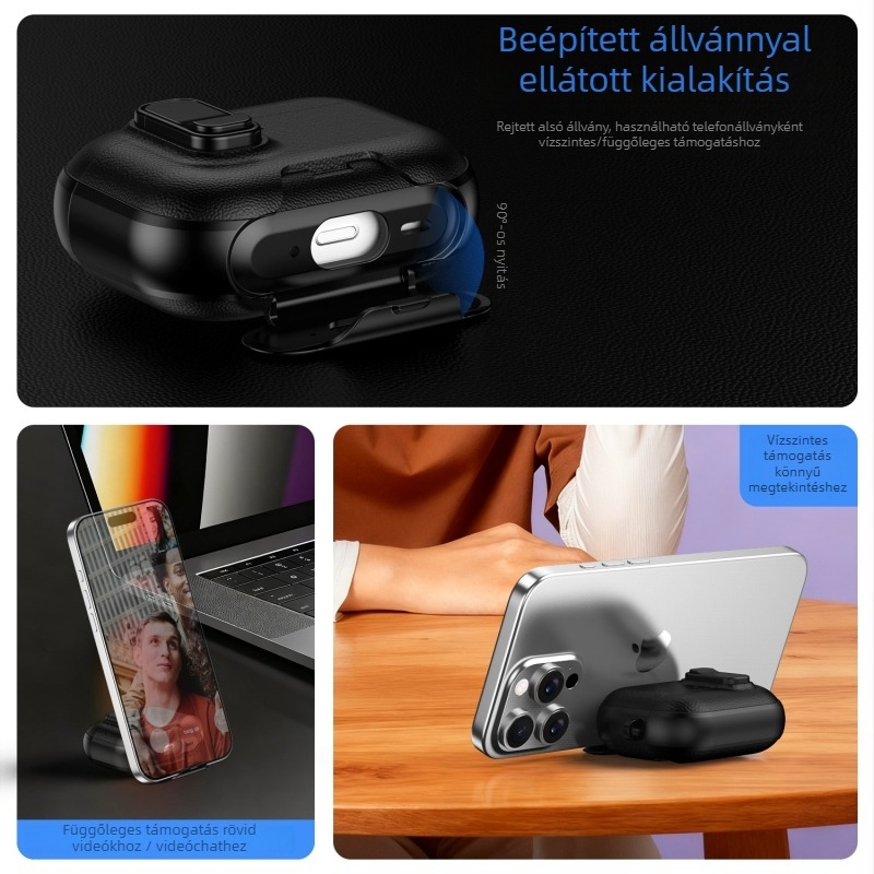 AirPods Pro 3 védőtok – TPU+PC, ütésálló, zárócsatával és tartóval, injekciós öntés