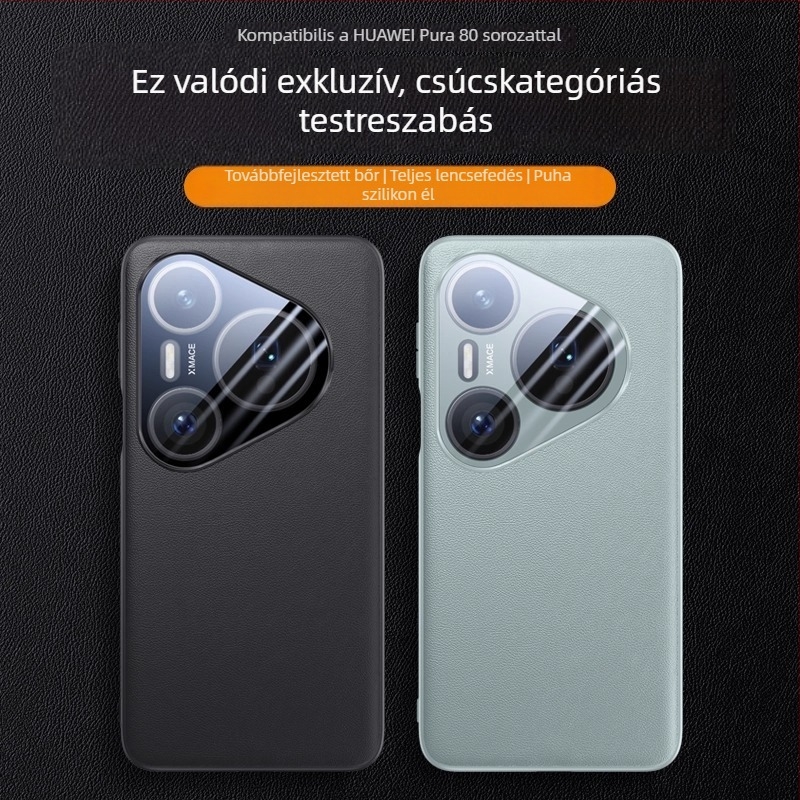Új modell Huawei Pura80-hoz — egyoldalas műbőr tok, ultra vékony, ütésálló védelem, luxus megjelenés 80Pro+