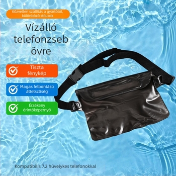 Vízálló deréktáska telefonhoz, nagy kapacitású, PVC anyag, Velcro zárás, ideális úszáshoz és vízisportokhoz