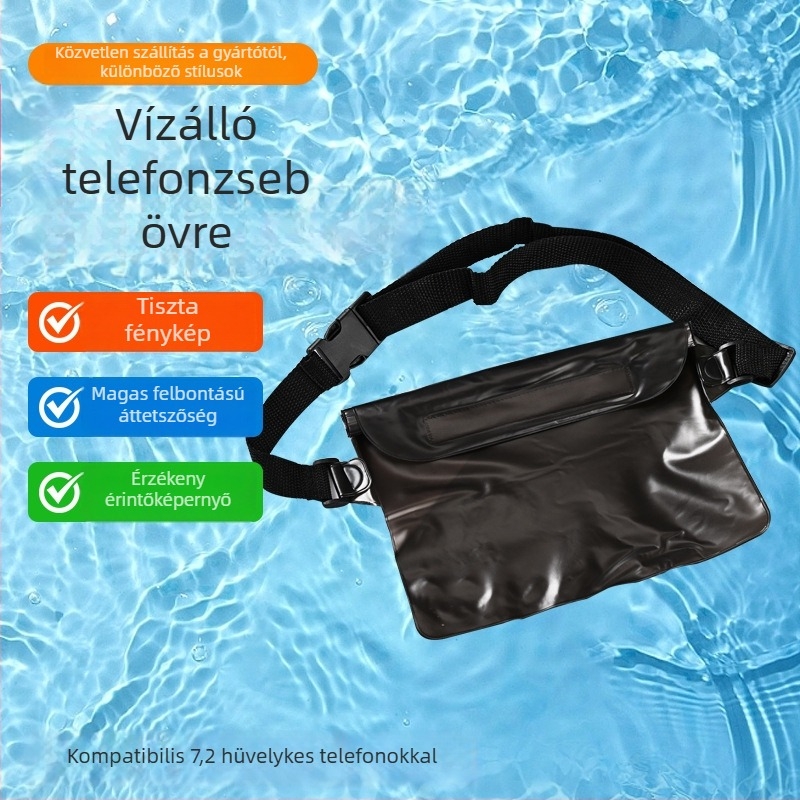 Vízálló deréktáska telefonhoz, nagy kapacitású, PVC anyag, Velcro zárás, ideális úszáshoz és vízisportokhoz