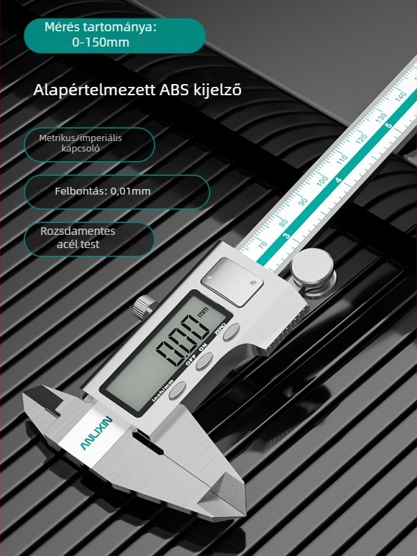 Digitális tolómérő rozsdamentes acélból a mélység méréséhez, nagy pontosság