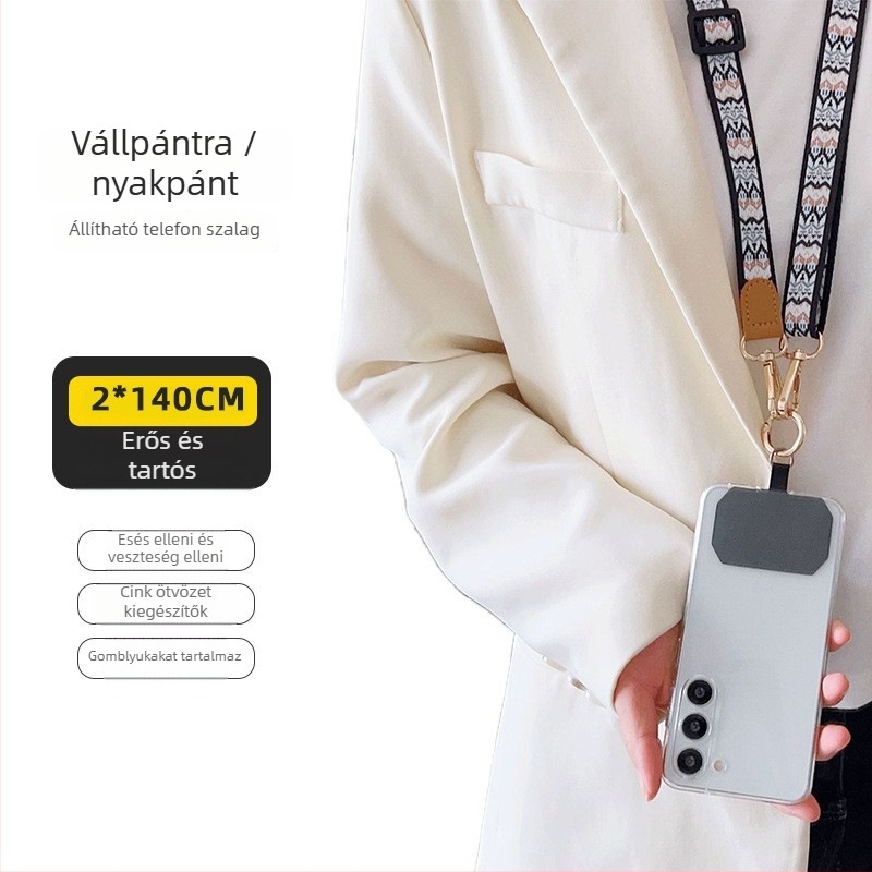 Telefon zsinór crossbody, állítható, poliészter, fémcsat, logó nyomtatott
