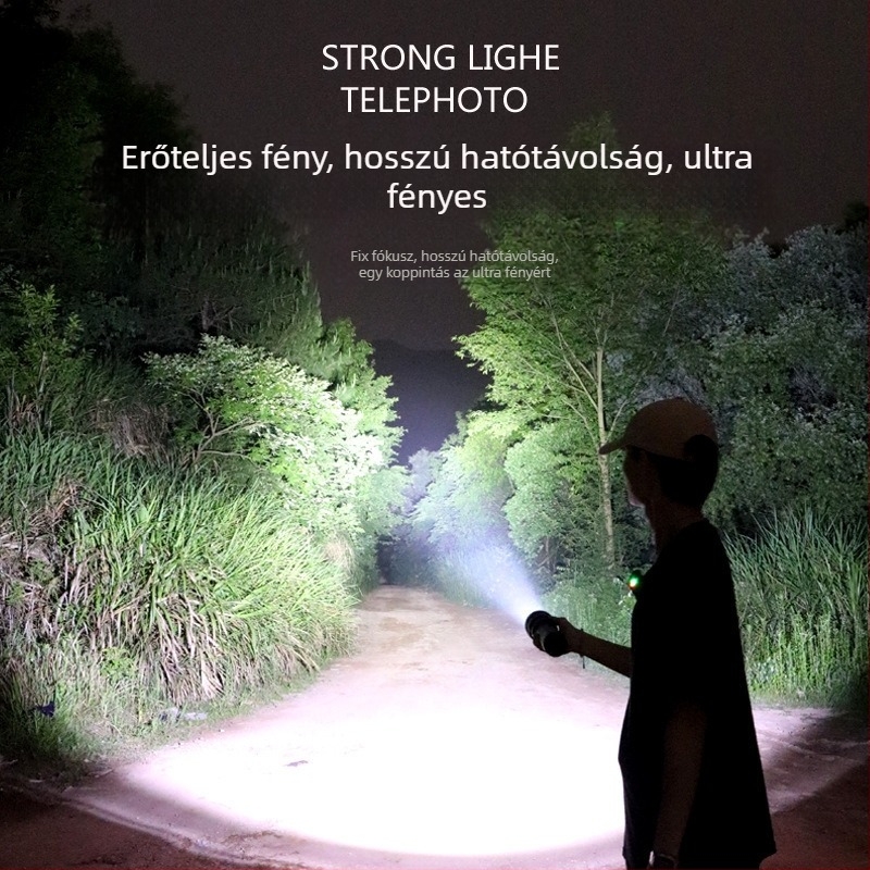 Alumíniumötvözetű LED zseblámpa, kézi tekercseléses energiaellátás, 30W, 200–500 m hatótávolság, 360° forgás