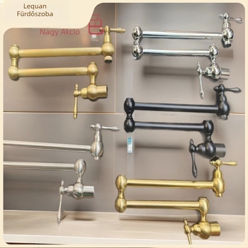 Réz konyhai falra szerelt hajtogatható-teleszkópos forgó csap, kerámiás szeleppel, be-/kimeneti átmérők 1/2, 3/8, 9/16