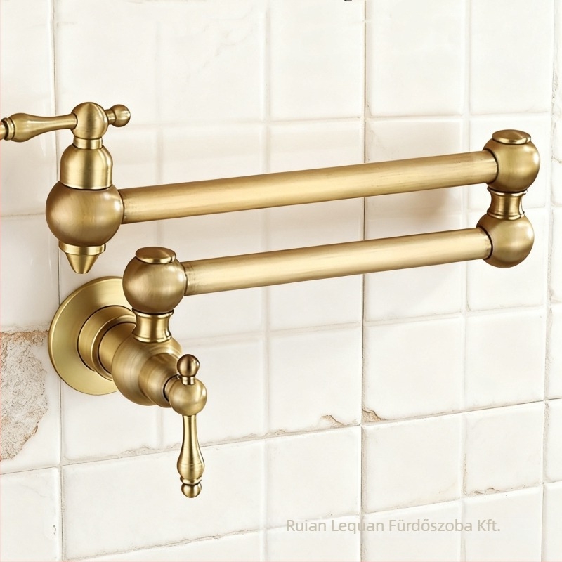 Réz konyhai falra szerelt hajtogatható-teleszkópos forgó csap, kerámiás szeleppel, be-/kimeneti átmérők 1/2, 3/8, 9/16