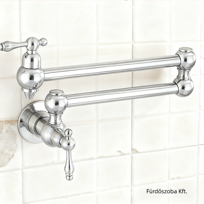 Réz konyhai falra szerelt hajtogatható-teleszkópos forgó csap, kerámiás szeleppel, be-/kimeneti átmérők 1/2, 3/8, 9/16