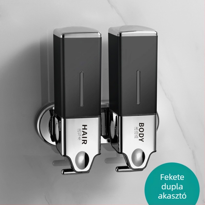 Fali szappanadagoló fürdőszobába és konyhába – műanyag, krómozott felület, kézi nyomógombás működés, Hannai, súly 0,643 kg