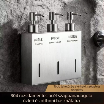 304 rozsdamentes acélból készült falra szerelhető kézi nyomású szappanadagoló, csiszolt/aranyozott felület, modern minimalista stílus