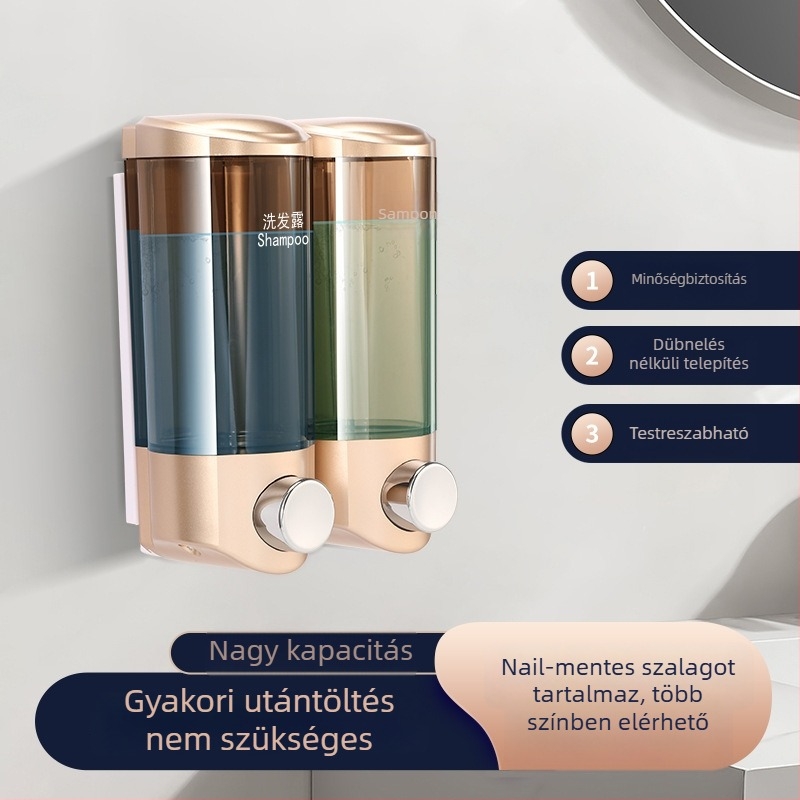 Nast kettős fejű falra szerelhető szappanadagoló, ABS+PC, kézi nyomású működés, elektroplatírozott bevonat, átlátszó tartály