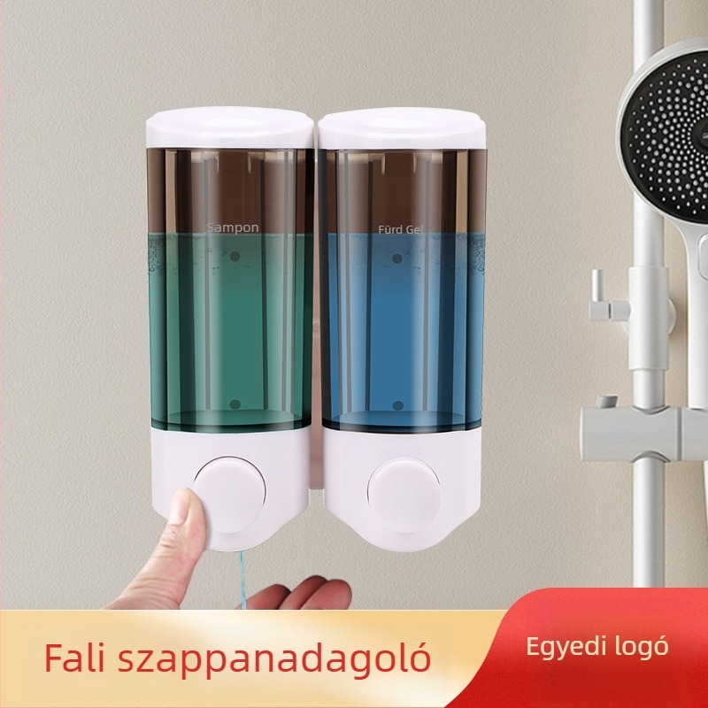 Nast kettős fejű falra szerelhető szappanadagoló, ABS+PC, kézi nyomású működés, elektroplatírozott bevonat, átlátszó tartály