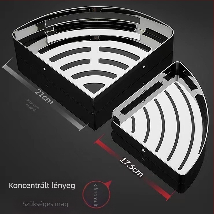 Fürdőszobai sarokpolc rozsdamentes acélból, polírozott felület, teherbírás 10 kg, sarok ventilátormintával, Hundred Camps márka