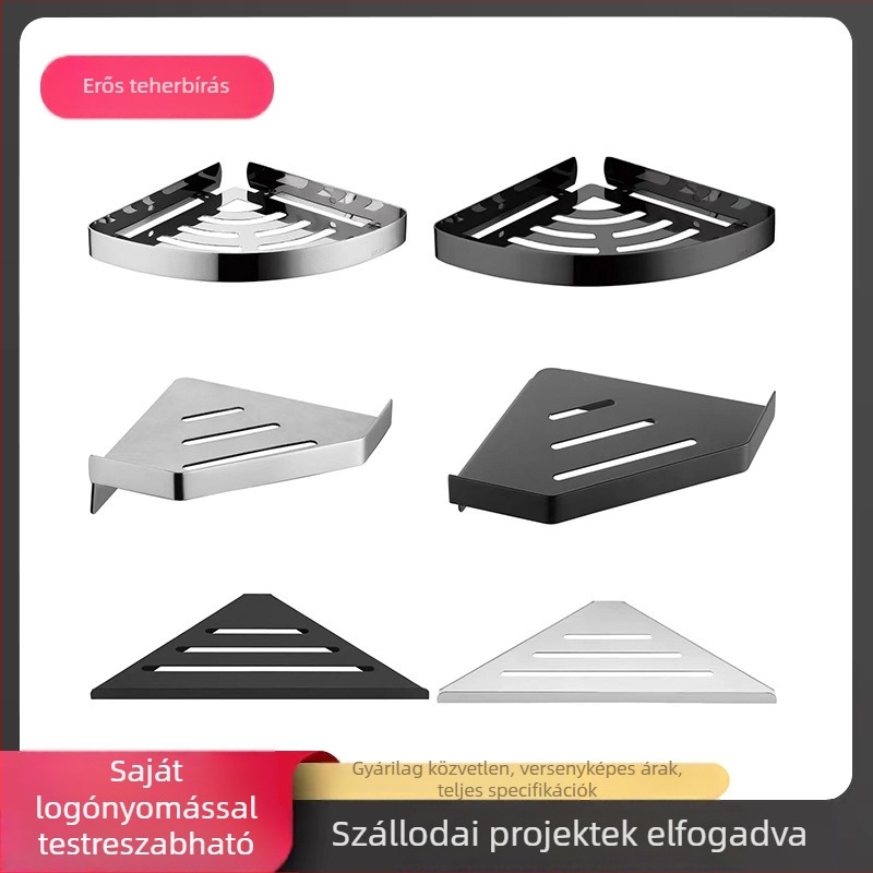 Fürdőszobai sarokpolc rozsdamentes acélból, polírozott felület, teherbírás 10 kg, sarok ventilátormintával, Hundred Camps márka