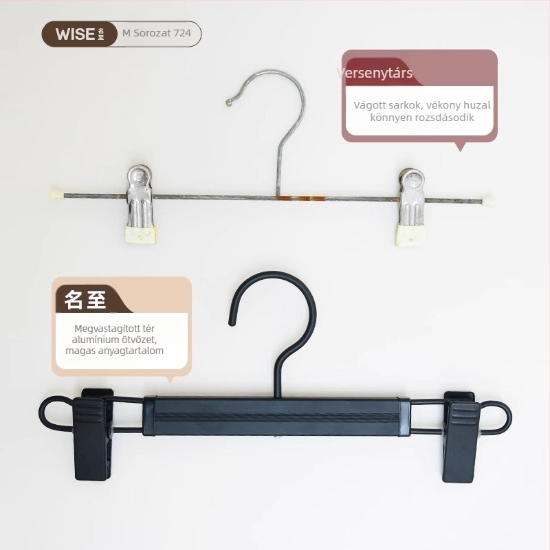 Mozgatható alumínium ötvözetből készült csúszásmentes nadráktartó klip a gardróbhoz