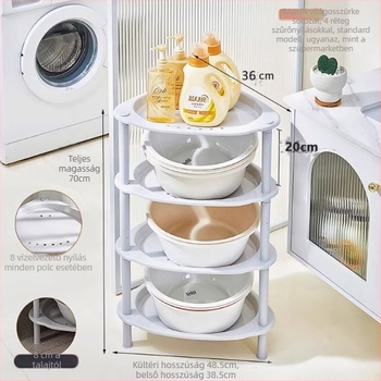 Háromszög alakú padlóra álló fürdőszobai tárolóállvány, műanyag mosdópolc, Maxiju Tripod (Teher szintenként 5–7,5 kg; Legfeljebb 5 szint; Modern minimál stílus)