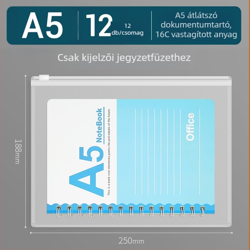 Átlátszó PP dokumentumtáska cipzárral, vízálló az ingatlanügyi dokumentumokhoz