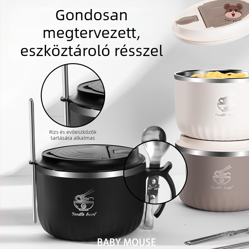 304 rozsdamentes acélból készült instant tészta tál, kör alakú, mikrohullámú sütőben használható, logóval testre szabható
