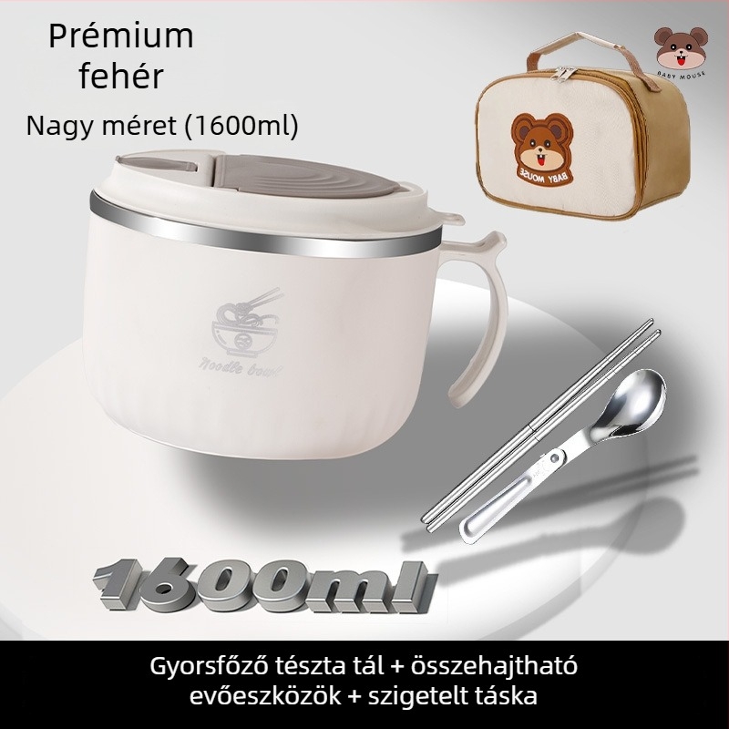 304 rozsdamentes acélból készült instant tészta tál, kör alakú, mikrohullámú sütőben használható, logóval testre szabható