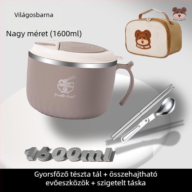 304 rozsdamentes acélból készült instant tészta tál, kör alakú, mikrohullámú sütőben használható, logóval testre szabható