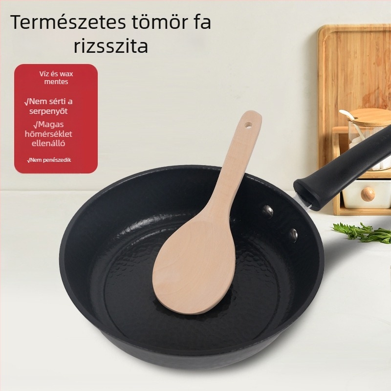 Természetes bükkfa fakanál, fa nyéllel, antiadhéziós, hőálló, csúszásmentes, égésvédő